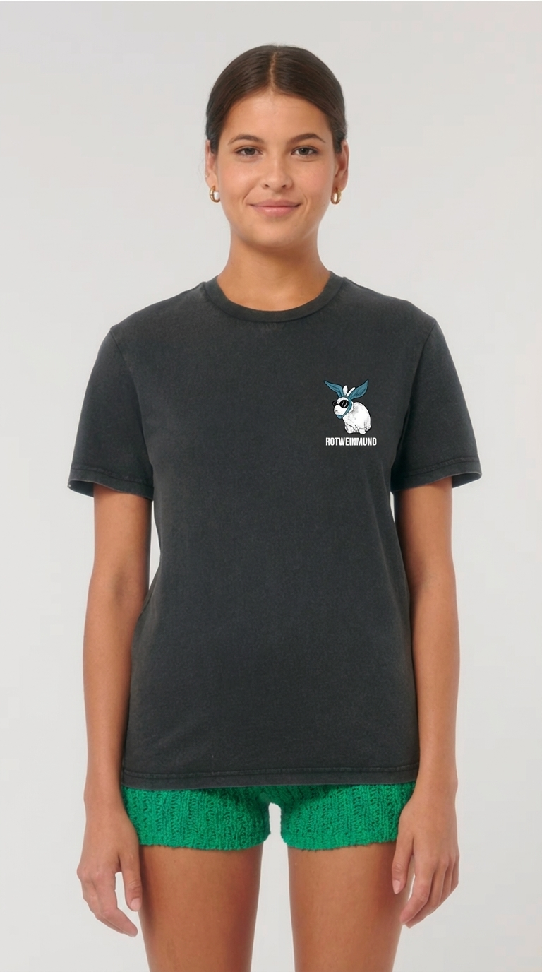 Rotweinmund T-Shirt mit VACCULA HASE auf der Brust Vorderansicht
