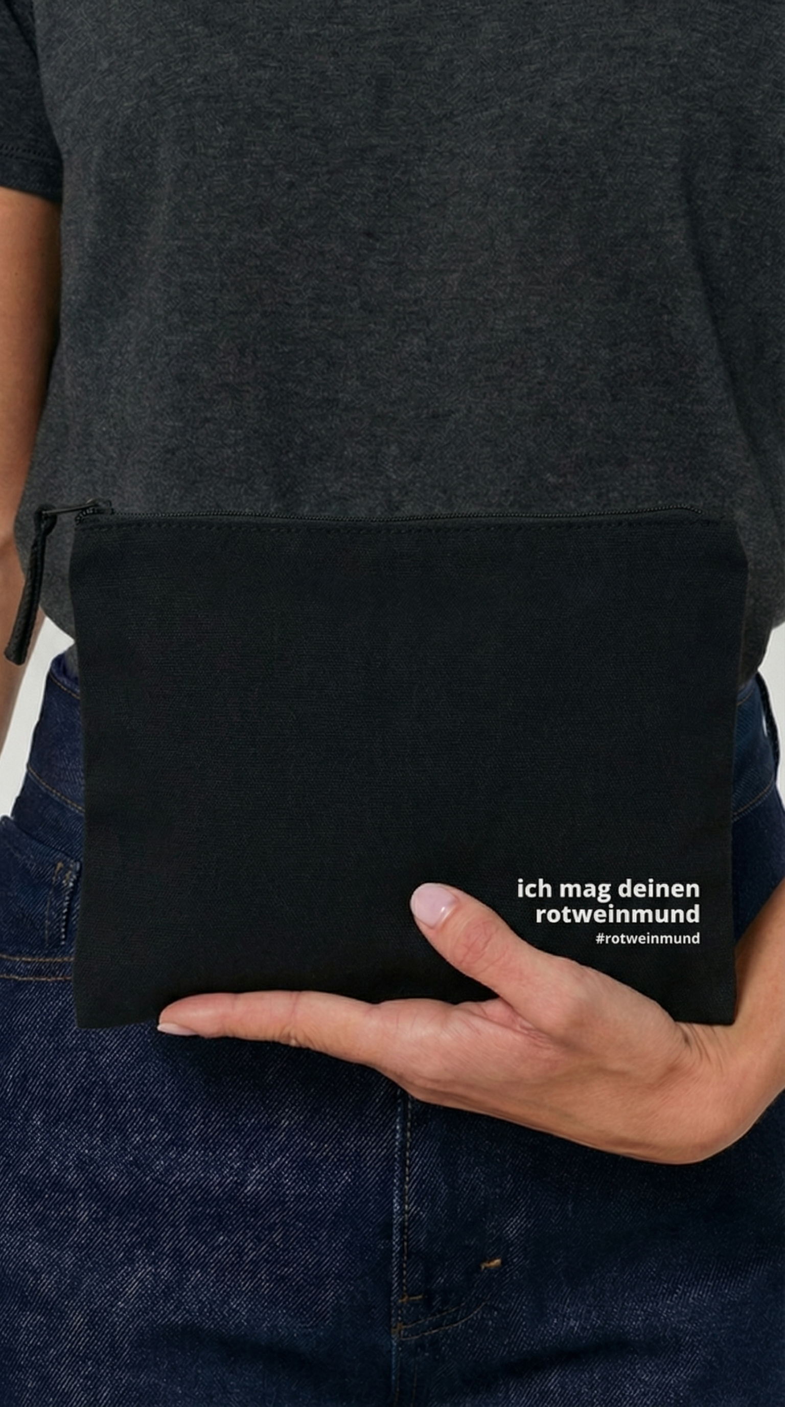 Gewebtes Canvas-Mäppchen mit Filmzitat "ich mag deinen rotweinmund", geschlossen