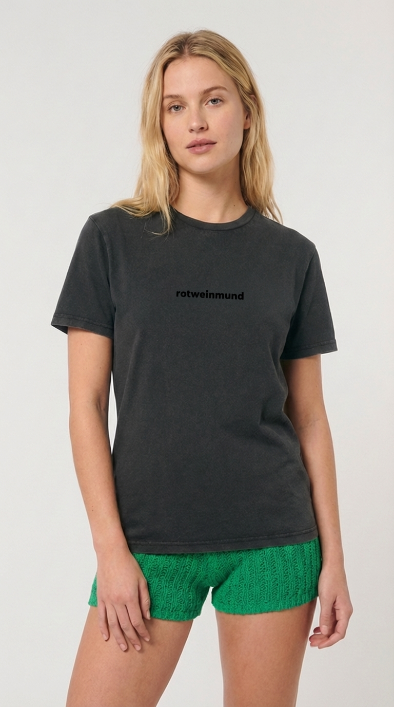 Rotweinmund T-Shirt mit Titel auf der Brust Vorderansicht
