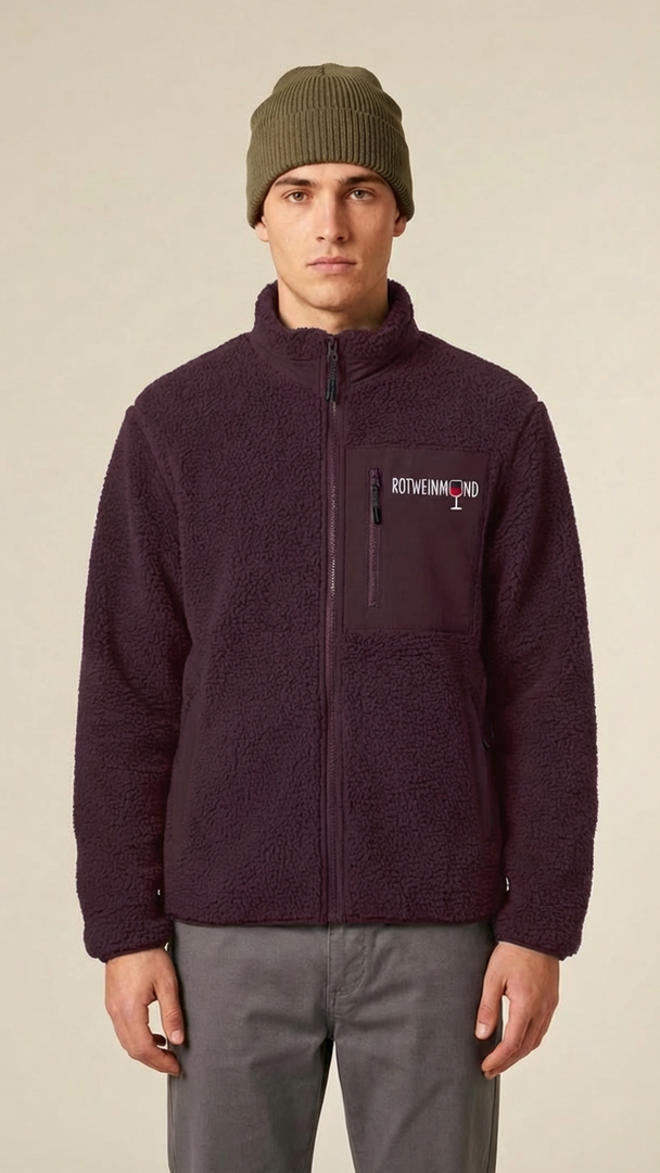 Brooker Plüschjacke aus 100% recyceltem Polyester. Stehkragen, Softshell-Details, Rotweinmund Logo vorne. Nachhaltig & premium. Entdecke jetzt!
