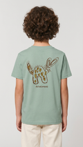 Rotweinmund Kinder Tshirt, Rückseite mit süßem Hasenmotiv Kinderzeichnung von Anton