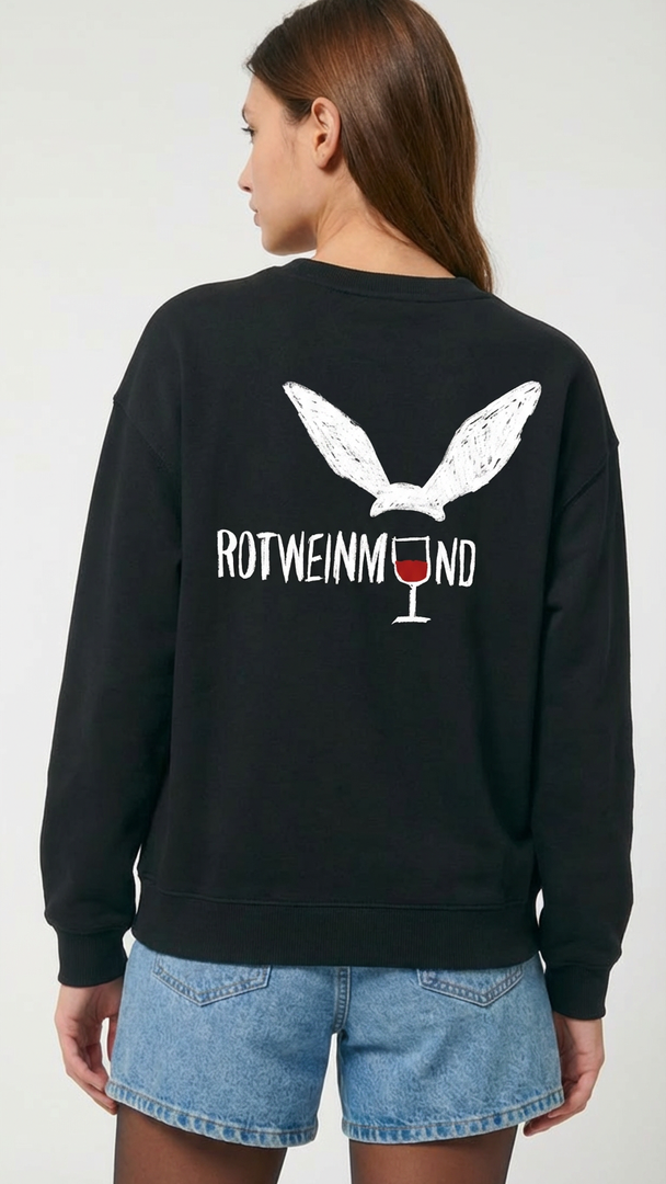 Ledger Dry Unisex Sweatshirt Grau mit Schriftzug hinten | Bio-Baumwolle | Rotweinmund