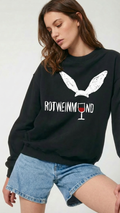 Ledger Dry Unisex Sweatshirt Schwarz mit Schriftzug vorne | Bio-Baumwolle | Rotweinmund