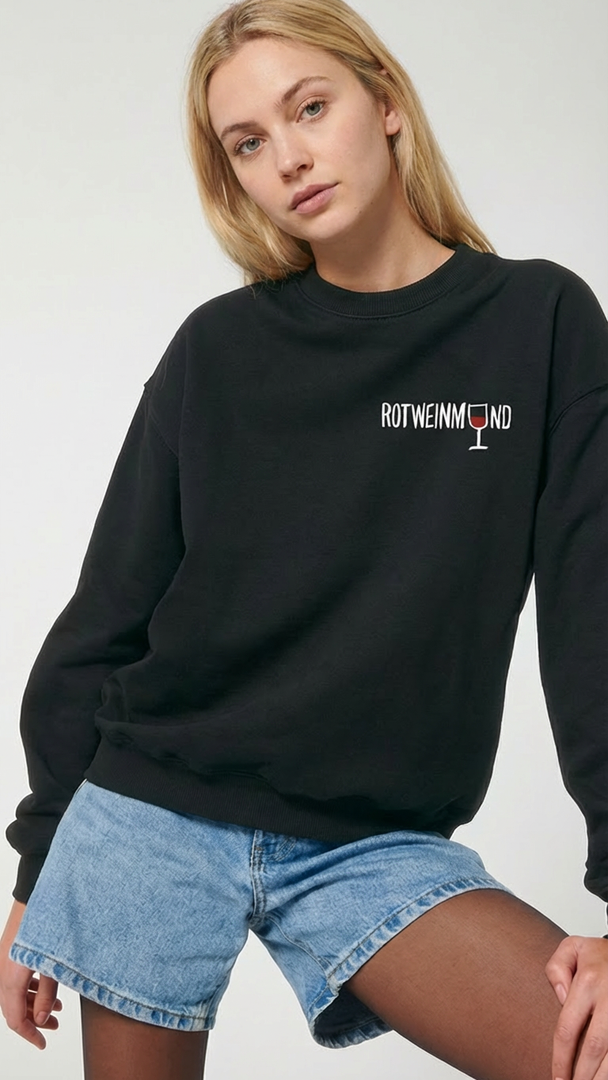 Ledger Dry Unisex Sweatshirt schwarz mit Schriftzug vorne | Bio-Baumwolle | rotweinmund