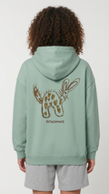 Cooper Dry Unisex Hoodie mitsüßem Hasen hinten. Detail-Kapuze: „Doppellagige Kapuze mit Single Jersey Nackenband"  Detail-Tasche: „Kängurutasche des Cooper Dry Hoodies aus Bio-Baumwolle | Rotweinmund