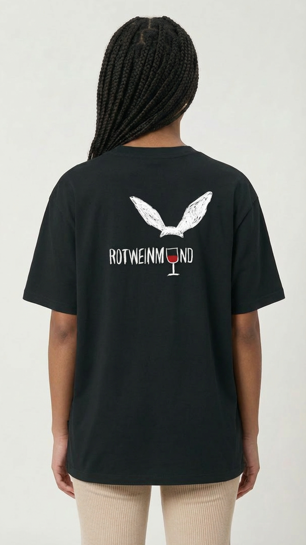 Rotweinmund Oversized T-Shirt Schwarz, Vorderansicht, lockerer Fit aus Bio-Baumwolle