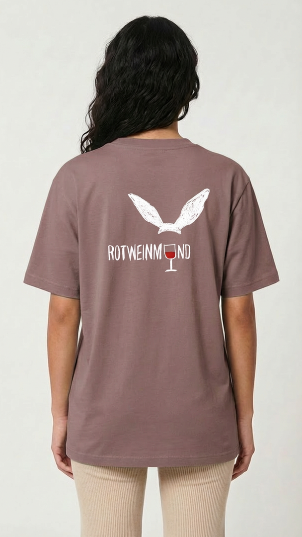 Rotweinmund Oversized T-Shirt Schwarz, Vorderansicht, lockerer Fit aus Bio-Baumwolle