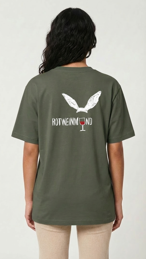 Rotweinmund Oversized T-Shirt Schwarz, Vorderansicht, lockerer Fit aus Bio-Baumwolle