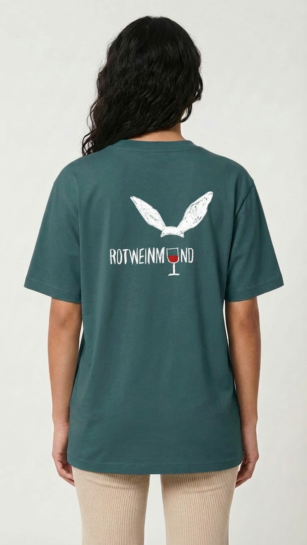 Rotweinmund Oversized T-Shirt Schwarz, Vorderansicht, lockerer Fit aus Bio-Baumwolle