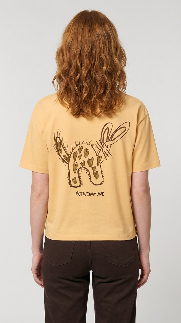 Rotweinmund T-Shirt Rückseite mit süßem Hasenmotiv Kinderzeichnung von Anton
